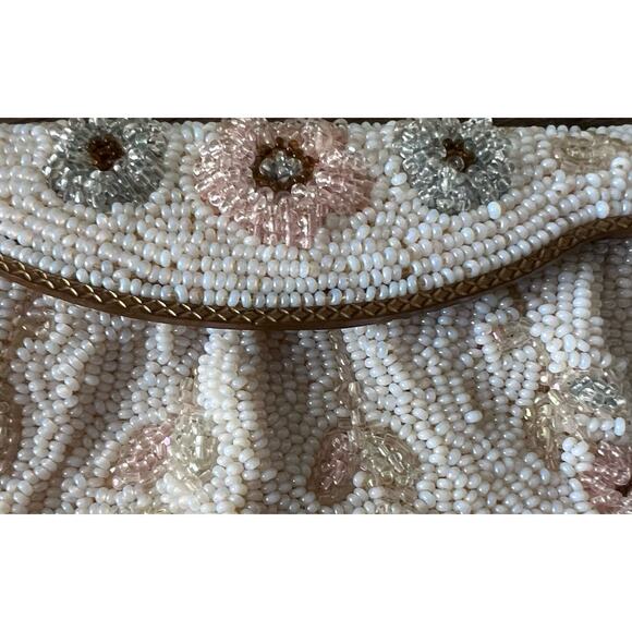 Vintage Freddy Paris Ivory Beaded 50s Designer Handbag Purse Romantic Floral - Picture 8 of 11